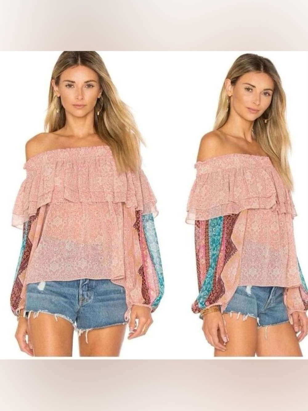 ✨NWT MISA Los Angeles Lyla Blouse Pink Floral Off-The-Shoulder Ruffle Top Size M